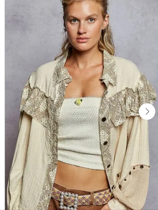 POL Jackets & Blazers - POL Cream Patchwork Boho Jean Jacket